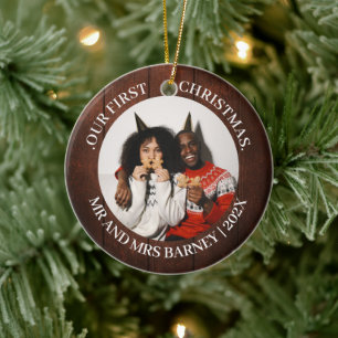 Unsere ersten Weihnachten Mr. und Mrs. frisch verm Keramik Ornament