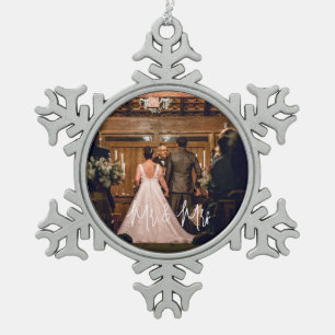 Unsere ersten Weihnachten Mr. und Mrs. frisch verm Schneeflocken Zinn-Ornament