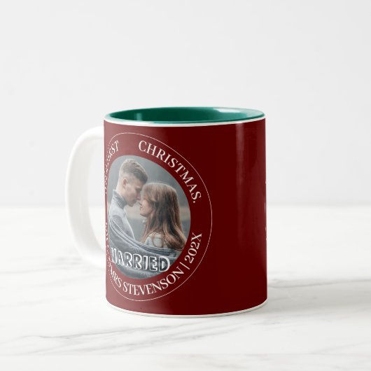 Unsere ersten Weihnachten Mr. und Mrs. frisch verm Zweifarbige Tasse (Vorderseite Links)