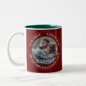 Unsere ersten Weihnachten Mr. und Mrs. frisch verm Zweifarbige Tasse (Links)