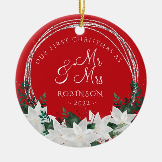 Unsere ersten Weihnachten, neu vermählt Keramik Ornament (Vorne)