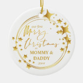 Unsere ersten Weihnachten | New Baby Foto Gold Sta Keramik Ornament (Vorne)