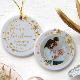Unsere ersten Weihnachten | New Baby Foto Gold Sta Keramik Ornament