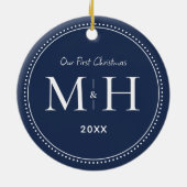 Unsere ersten Weihnachten Newlywings Monogram Navy Keramik Ornament (Hinten)