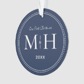 Unsere ersten Weihnachten Newlywings Monogram Navy Ornament (Vorderseite)