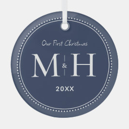 Unsere ersten Weihnachten Newlywings Monogram Navy Ornament Aus Glas
