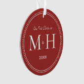 Unsere ersten Weihnachten Newlywings Monogram Red Ornament (Vorderseite)