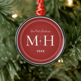 Unsere ersten Weihnachten Newlywings Monogram Red Ornament Aus Metall