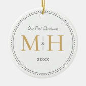 Unsere ersten Weihnachten Newlywings Monogram Whit Keramik Ornament (Vorne)