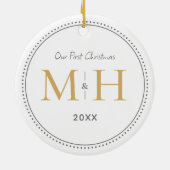 Unsere ersten Weihnachten Newlywings Monogram Whit Keramik Ornament (Hinten)