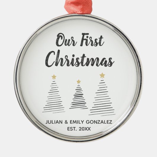 Unsere ersten Weihnachten Schwarz-Weiß-eleganten B Ornament Aus Metall (Vorne)