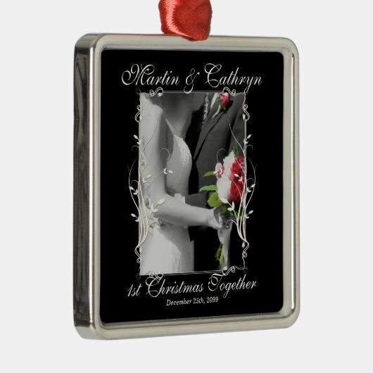 Unsere ersten Weihnachten Schwarz-Weiß Ornament Aus Metall (Rechts)