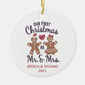 Unsere ersten Weihnachten Verheiratet Keramik Ornament (Vorne)