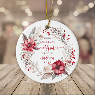 Unsere ersten Weihnachten Verheiratet Keramik Ornament