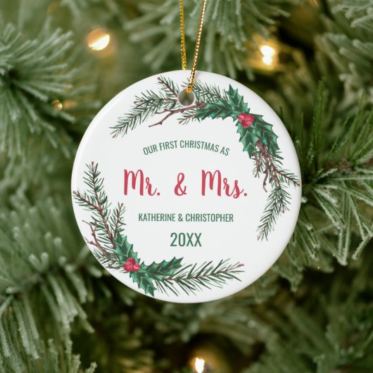 Unsere ersten Weihnachten Verheiratet | Mistletoe Keramik Ornament (Baum)