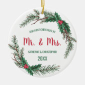 Unsere ersten Weihnachten Verheiratet | Mistletoe Keramik Ornament (Vorne)