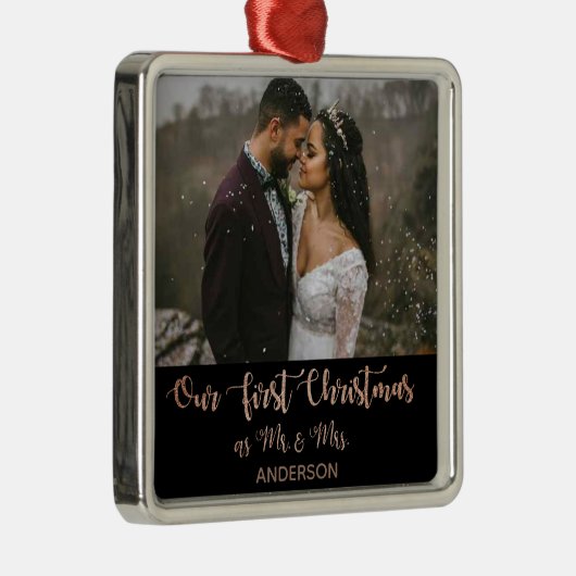 Unsere ersten Weihnachten Verheiratet Mr. & Mrs. Ornament Aus Metall (Rechts)