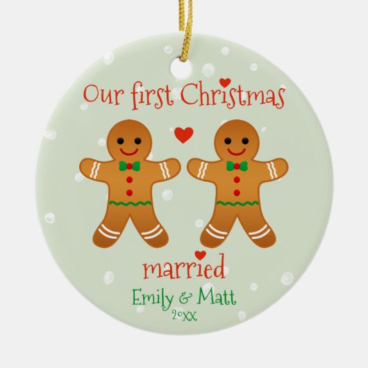 Unsere ersten Weihnachten Verheiratet - Niedliche Keramik Ornament (Vorne)