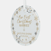 Unsere ersten Weihnachten Verheiratet Ornament Aus Glas (Vorderseite links)