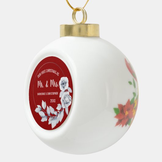 Unsere ersten Weihnachten Verheiratet | Silver Ros Keramik Kugel-Ornament (Rechts)