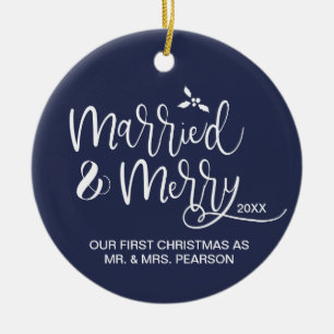 Unsere ersten Weihnachten, Verheiratet und froh Keramik Ornament