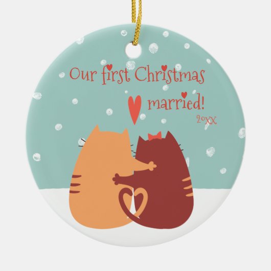 Unsere ersten Weihnachten Verheiratet - zwei Niedl Keramik Ornament (Vorne)