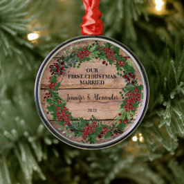 Unsere ersten Weihnachten verheiratete rustikale H Ornament Aus Metall