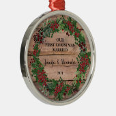 Unsere ersten Weihnachten verheiratete rustikale H Ornament Aus Metall (Rechts)