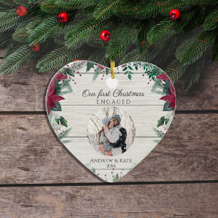 Unsere ersten Weihnachten Verlobt   Foto Heart Keramik Ornament