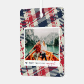 Unsere ersten Weihnachten Verlobt modern Kariert z Ornament Aus Metall (Vorderseite links)