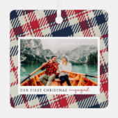 Unsere ersten Weihnachten Verlobt modern Kariert z Ornament Aus Metall (Vorderseite)