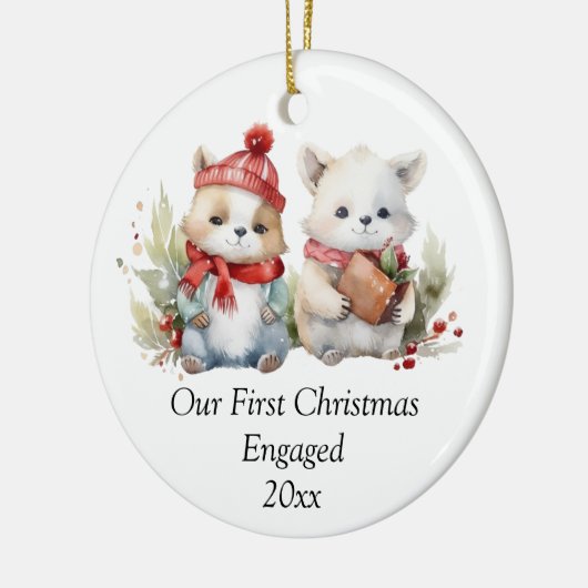 Unsere ersten Weihnachten Verlobt Niedlich Keramik Ornament (Links)