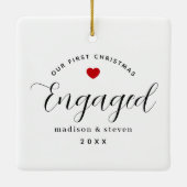 Unsere ersten Weihnachten Verlobten Script Roten H Keramikornament (Rückseite)