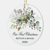 Unsere ersten Weihnachten Wasserfarben Grünpflanze Keramik Ornament (Links)