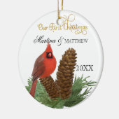 Unsere ersten Weihnachten zusammen Kardinal Pine C Keramik Ornament (Links)