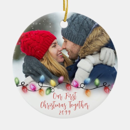 Unsere ersten Weihnachten zusammen Lights 2 Fotos Keramik Ornament (Vorne)
