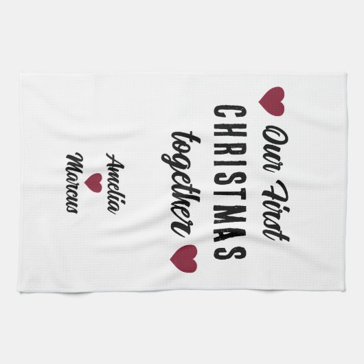 Unsere ersten Weihnachten zusammen Rotes Herz Geschirrtuch (Horizontal)