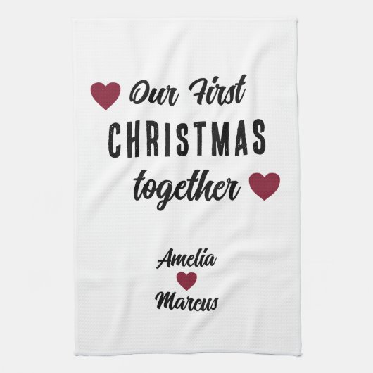 Unsere ersten Weihnachten zusammen Rotes Herz Geschirrtuch (Vertikal)