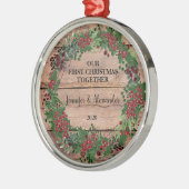 Unsere ersten Weihnachten zusammen rustikale Holzb Ornament Aus Metall (Links)