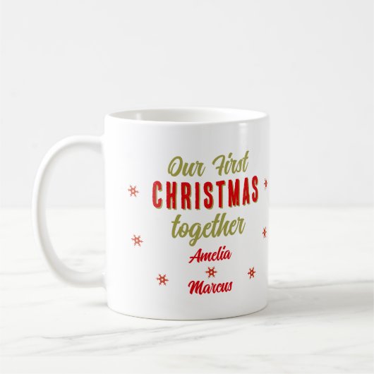 Unsere ersten Weihnachten zusammen Schneeflocken Kaffeetasse (Links)