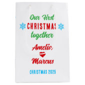 Unsere ersten Weihnachten zusammen Schneeflocken Mittlere Geschenktüte (Vorderseite)