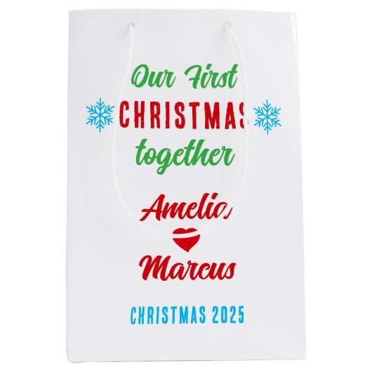 Unsere ersten Weihnachten zusammen Schneeflocken Mittlere Geschenktüte (Vorderseite)