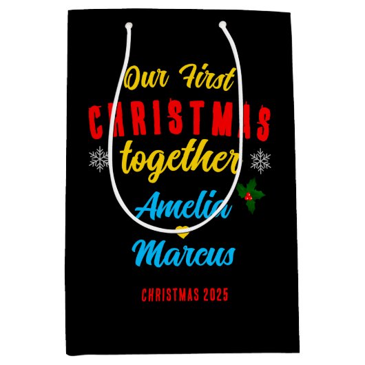 Unsere ersten Weihnachten zusammen Schneeflocken Mittlere Geschenktüte (Vorderseite)