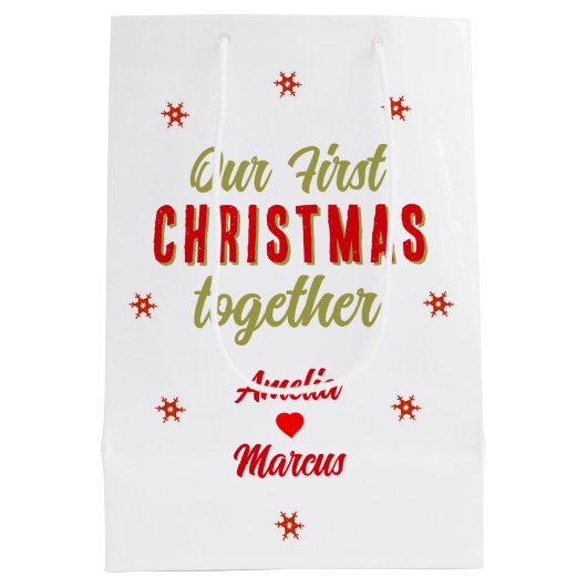 Unsere ersten Weihnachten zusammen Schneeflocken Mittlere Geschenktüte (Rückseite)