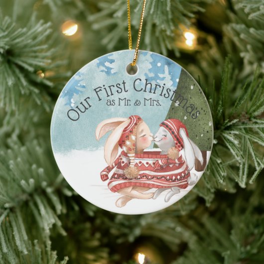 Unsere ersten Weihnachten zwei Niedlichen Kaninche Keramik Ornament (Baum)