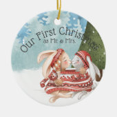 Unsere ersten Weihnachten zwei Niedlichen Kaninche Keramik Ornament (Vorne)