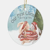 Unsere ersten Weihnachten zwei Niedlichen Kaninche Keramik Ornament (Links)