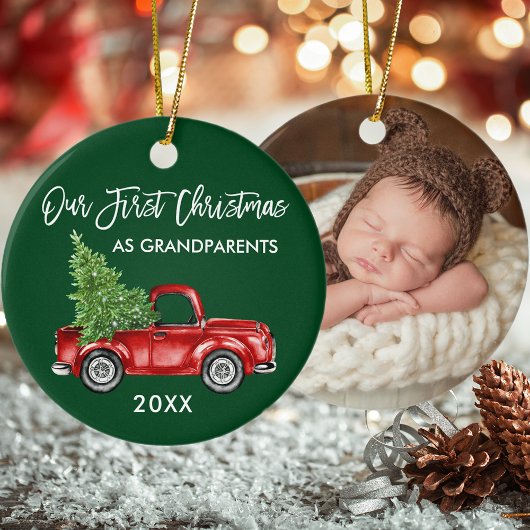 Unsere ersten Weihnachts-Großeltern LKW FOTO Green Keramik Ornament