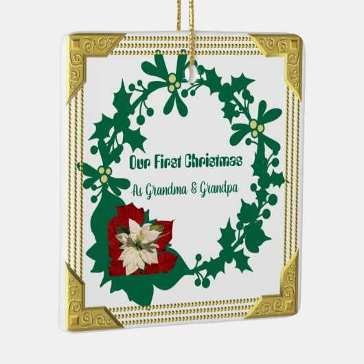 Unsere ersten Weihnachts-Großeltern White Poinsett Keramikornament (Rechts)