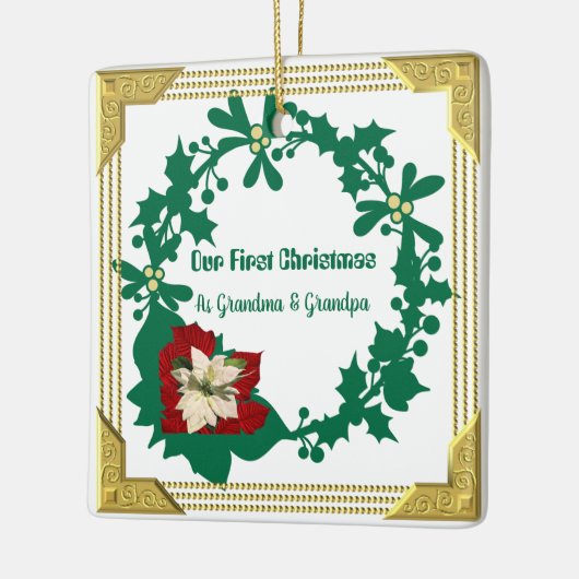 Unsere ersten Weihnachts-Großeltern White Poinsett Keramikornament (Links)